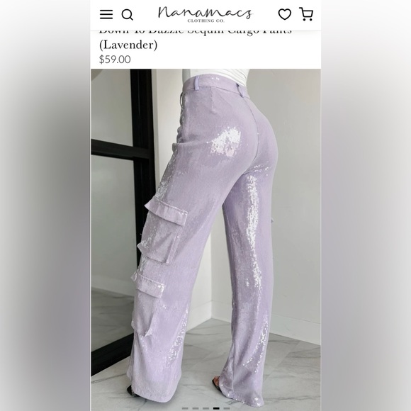 NanaMacs Down To Dazzle Sequin Cargo Pants (Lavender) - L - Picture 3 of 5